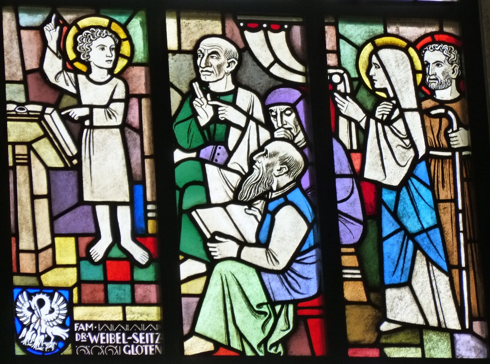 Kirchenfenster St. Remigius Kirche Sirnach - Jesus predigt im Tempel